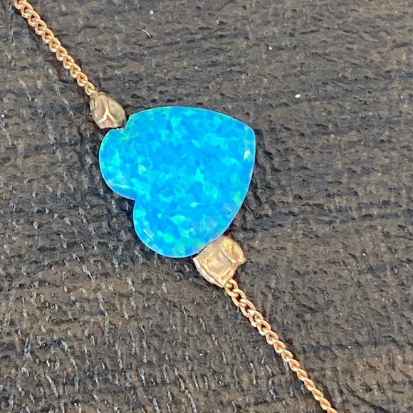 14K Gold Necklace with Turquoise Blue Hearts - Unique! - Picture 5 of 10